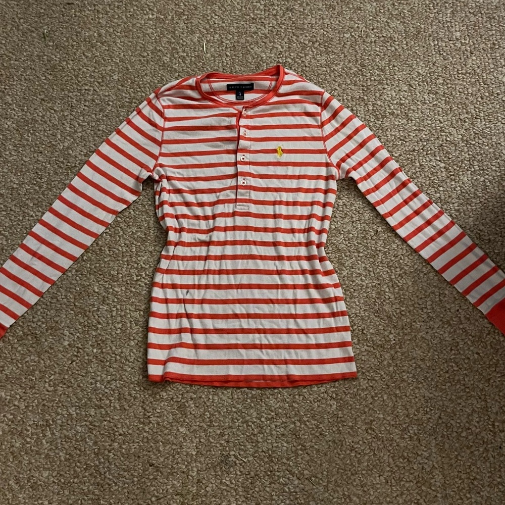 Ralph Lauren Red and White Striped Long Sleeve Tee